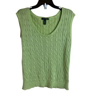 Lauren Ralph Lauren Women’s L Vest Sweater Preppy Brat Green Old Money Cable Kni